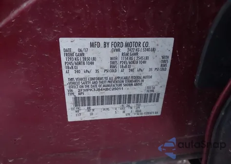 2017 Ford Edge Sel z USA, uszkodzony, nr VIN 2FMPK3J84HBC25011